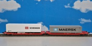 PIKO 24619 HO 1:87 Pocket Flat Wagon T3000e with a 40ft Container "Maersk" and a Trailer DB "Schenker" 393mm