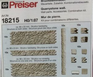 Preiser 18215 HO 1:87 Quarrystone Wall - Combination Kits, Total 70 pcs